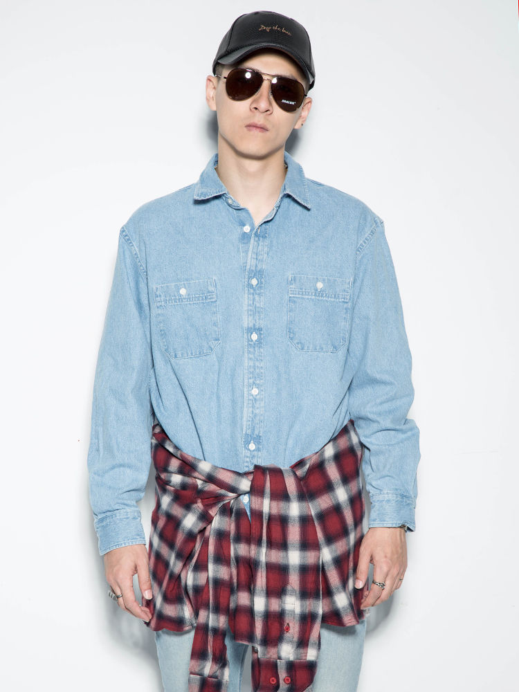 phenomenon double shirt 拼色双袖系腰衬衫