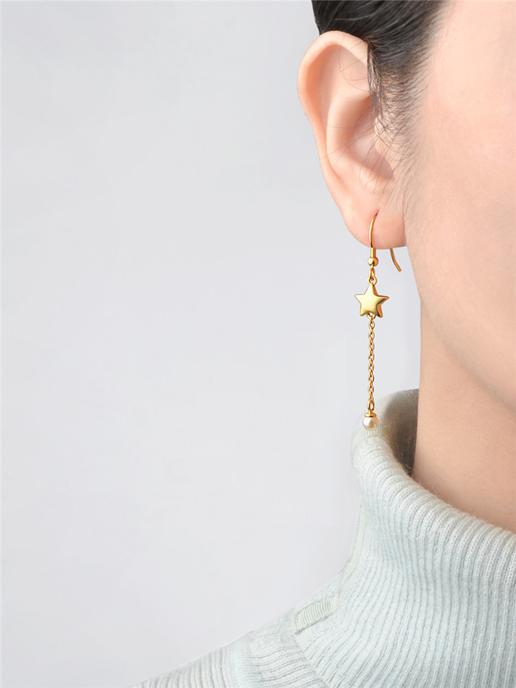 Juju Palais Royal|女|JUJU Palais Royal 925银 镀雾金8mm光面星星吊淡水珍珠耳环