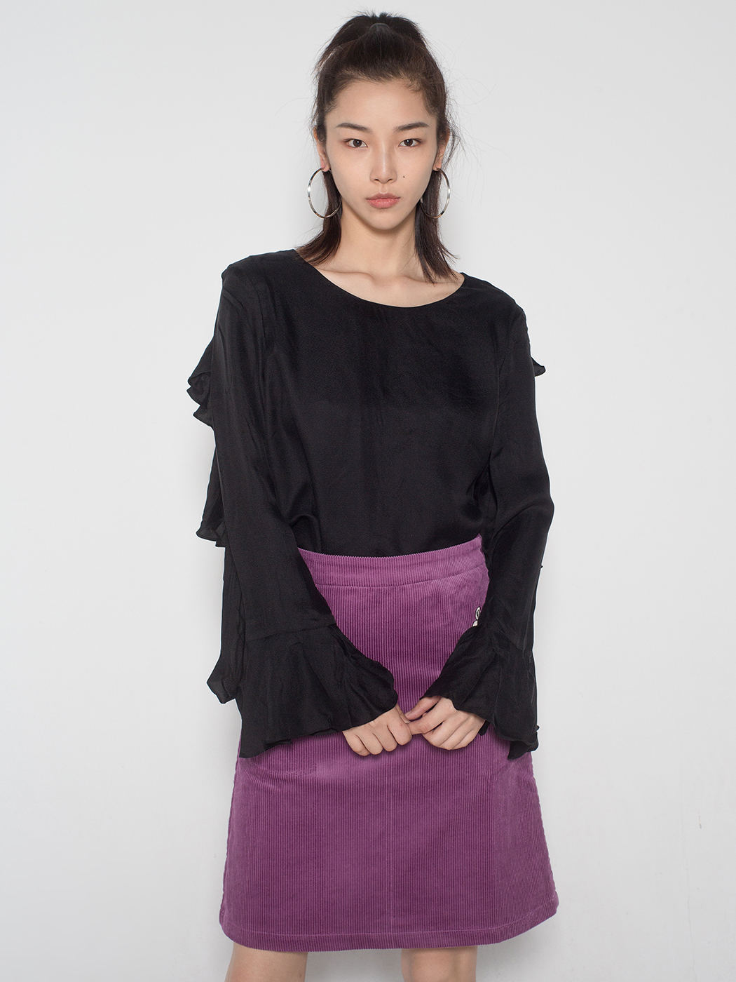 B+ by Beautyberry|女|B+ by Beautyberry 不规则荷叶袖上衣