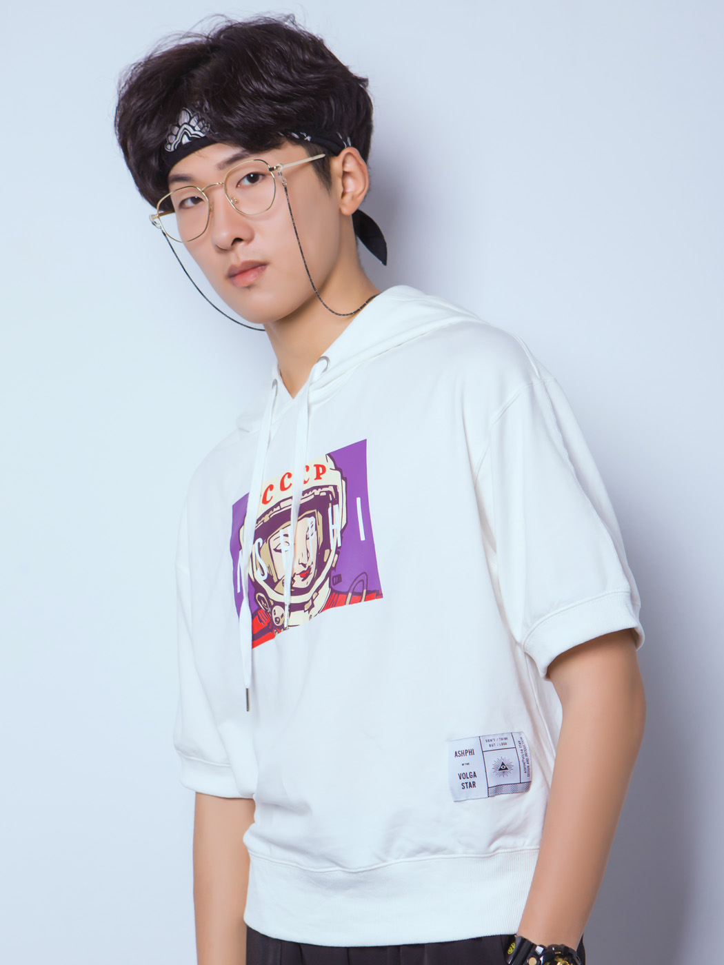 ASH'PHI|男|ASH'PHI 宇航员 复古印花中袖连帽卫衣