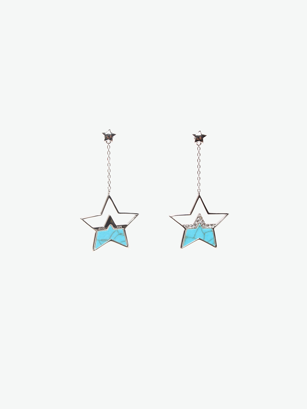 Juju Palais Royal|女|Juju Palais Royal 925银镀白金合成绿线松石星星耳环