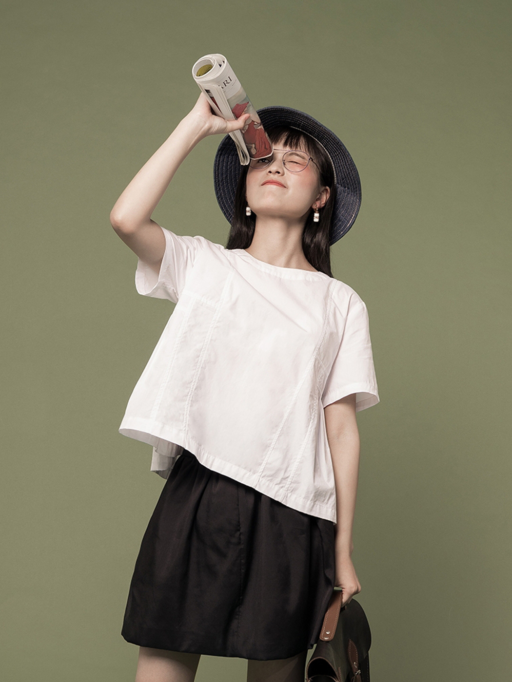 YOUGUORIJI|油果日记|女|短袖衬衫|油果日记  短袖版纯色衬衫