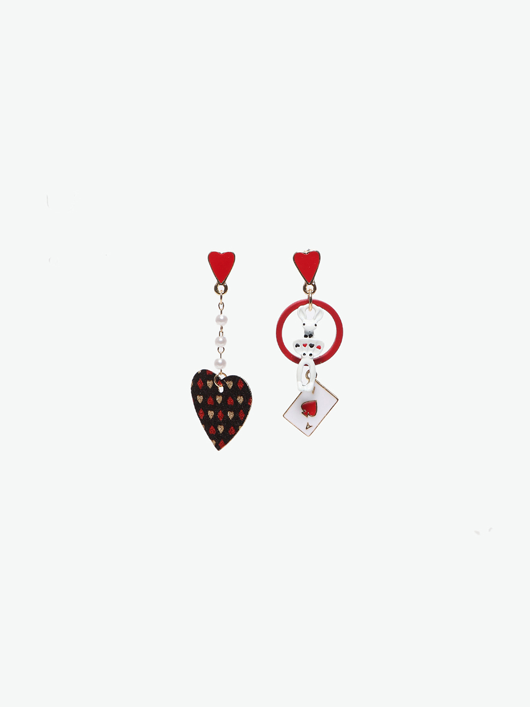 AliyaStore|女|AliyaStore 爱心扑克与兔子不对称耳钉