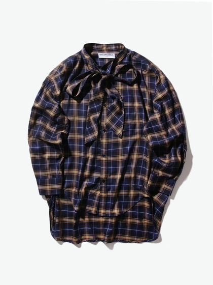 new swing shirt with logo tartan fluide bleu_balenciaga襯衫-yoho